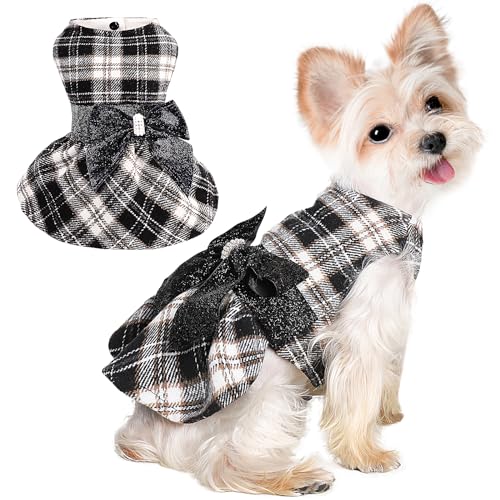Image of Dog Sweaters Dog Clothes for Small Dogs Boy Girl Fall Puppy Dress Warm Fleece Chihuahua Yorkie Teacup Doggie Sweaters Dresses Doggy Sweater for Small Dogs Girl Cat Outfit, Black, M