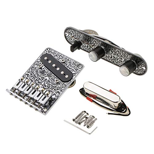 Image of Alnicov 6 Strings Saddle Bridge Plate, 3 Way Switch Control Plate, Neck Pickup Set for Telecaster Electric Guitars Replacement Parts (Black)