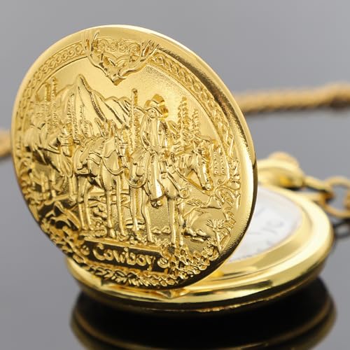 Image of Tiong Vintage Pocket Watch Engraved Cowboy Skull Wolf 3D Pattern Arabic Numerals Quartz Pocket Watch with Chain Best Gifts