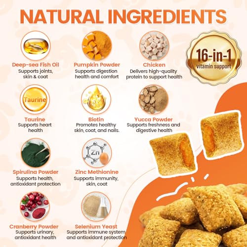 Dog Vitamins- 16-in-1 Dog Vitamins and Supplements, 500 Ct Multivitamin Supports Daily Energy, Heart Health, Skin & Coat, with Taurine, Omega-3, Puppy Multivitamin Chewable - for All Breeds & Ages