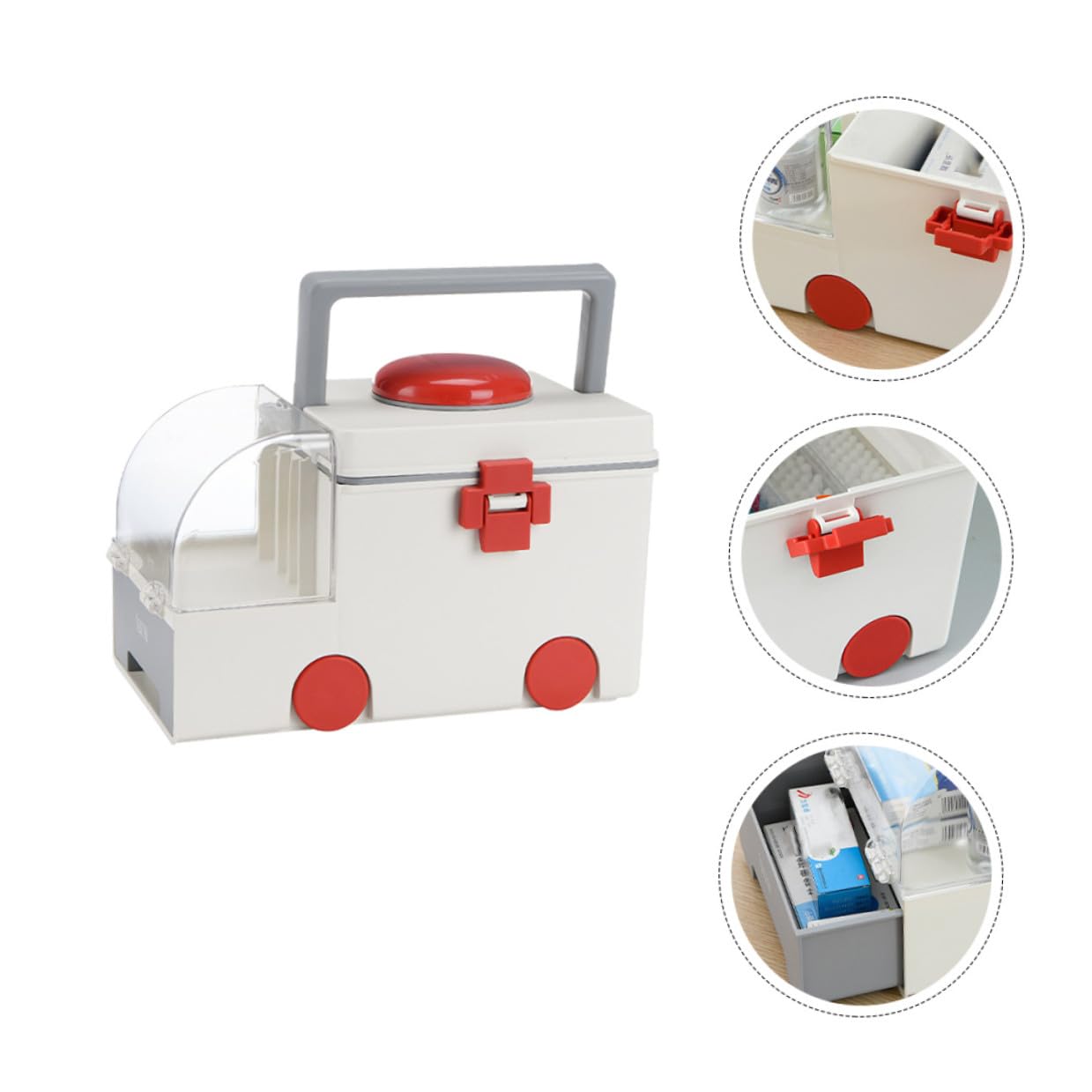 NOLITOY Caja Organizadora de Medicamentos de Plástico Resistente con Doble y Gran Capacidad Maletín Portátil para Primeros Auxilios Hogar y Viajes Color Gris