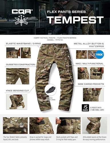 Image of CQR Men's Flex Stretch Tactical Pants, Water Resistant Ripstop Cargo Pants, Lightweight EDC Outdoor Work Hiking Pants