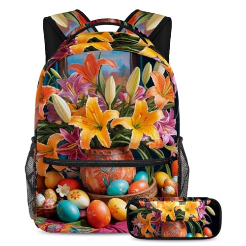 Sac d'école garçon et fille avec motif œufs de Pâques multicolore pour voyage et collège