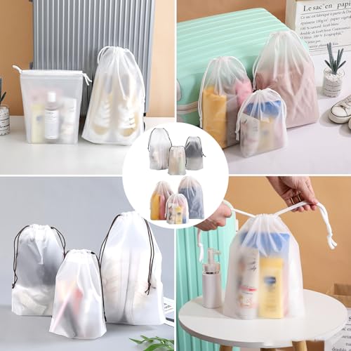 Clear PEVA Drawstring Bags - 4"x12" / 10x30cm (25 Pcs) - White Nylon Rope Waterproof Pouches for Travel & Storage2