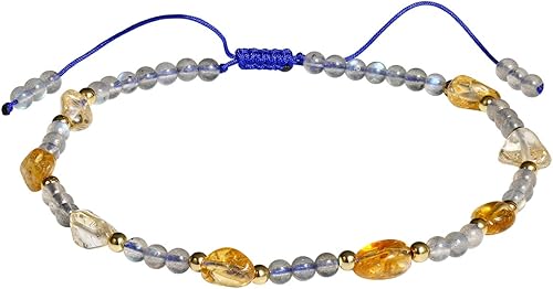 Jewever Tobilleras con cristales de piedra lunacitrino, pulseras tobilleras de cristal de chakras para mujer, traen riqueza, piedras de Reiki de la