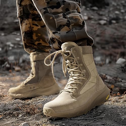 NORTIV Men's Breathable Tactical Military Work Boots Side Zipper - Main Image