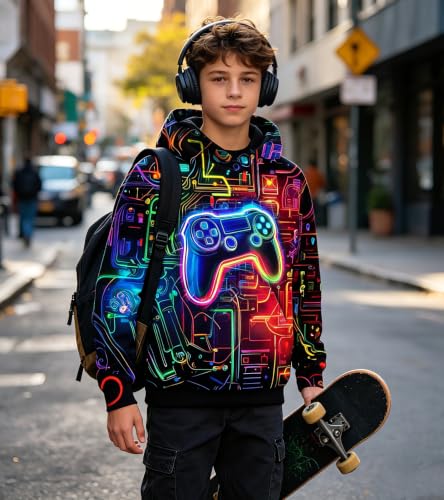 8-12 Years Boys Neon Hoodies 3D Graphic Game Controller Novelty Sweatshirt — view 3