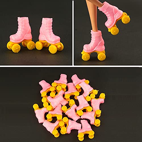 5 Pair/lot Pink Roller Skates Shoes for Barbie Doll Fashion Short Boots/153