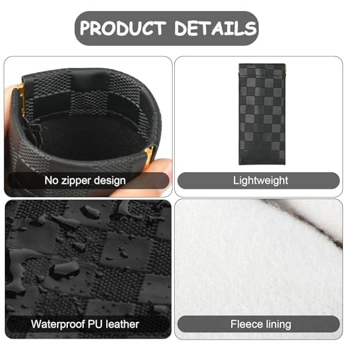 Image of Sightor Sunglasses Case, 2 Pcs Soft Eyeglass Cases Checkered Sunglass Case Portable Squeeze Top Leather Glasses Pouch
