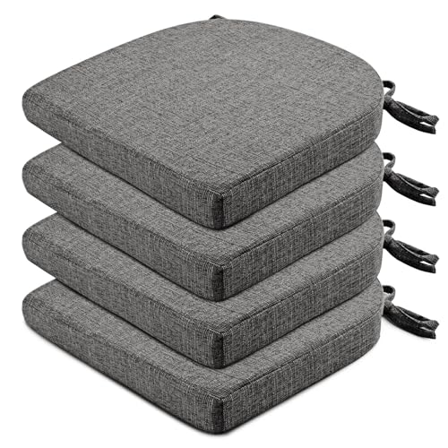 Image of Wellsin Chair Cushions for Dining Chairs 4 Pack - Kitchen Chair Cushions with Ties and Non-Slip Backing - Dining Chair Pads 16 inchX16 inchX2 inch, Dark Gray