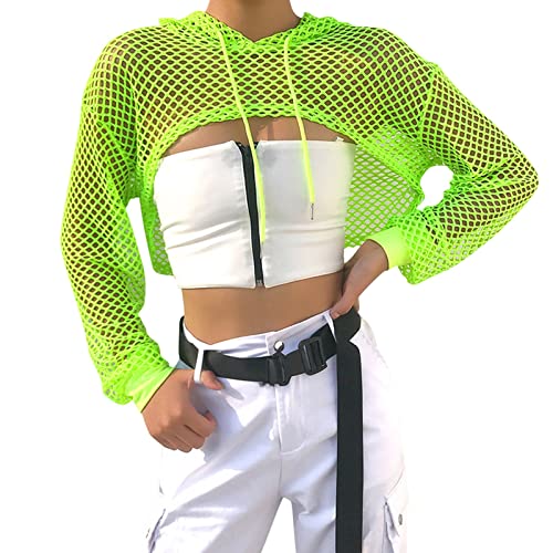 Zldhxyf Damen Hohles Mesh Oberteile Langarm Crop Top Netz Shirt Sexy...