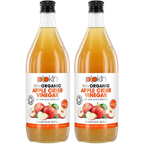 Pipkin Raw Organic Apple Cider Vinegar with The Mother, Non-GMO, Pure Unrefined and Unfiltered, Vegan and Vegetarian Friendly, Kosher 2X 1000ml Duo Pack (Glass Jar)