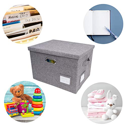 Collapsible Linen File Organizer Box, Easy To Slide File Folders, Compatible with Letter/Legal Hanging Filing Organization,Durable File Storage Organizer for Office Work/Home/Decor (Gray, 1 pack)