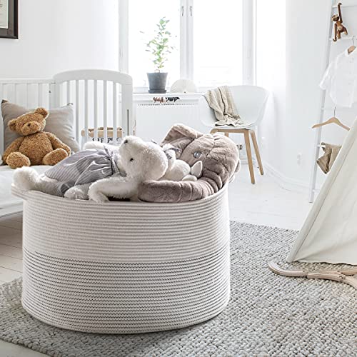 Indressme Xxxlarge Cotton Rope Basket 21.7" X 21.7" X 13.8" Woven Baby Laundry Basket For Blankets Toys Storage Basket With Handle Comforter Cushions Storage Bins Thread Laundry Hamper-Black Stitch #TOP3
