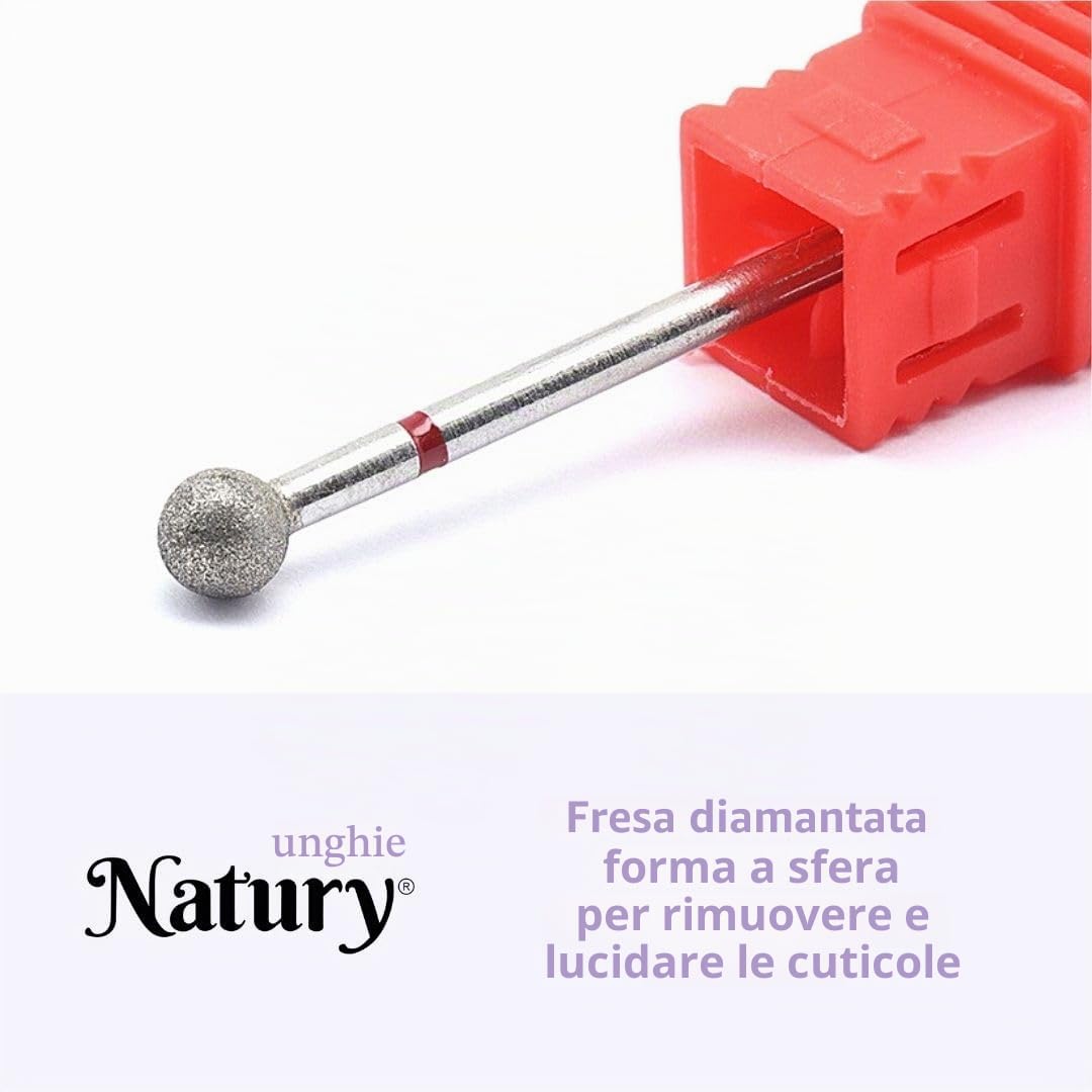 Punta diamantata Natury Nails per tornio. Punta da trapano tonda da 4,7 mm per tornio. Manicure russa, pedicure, smalto semipermanente, cuticole, unghie e gel acrilici. Grana fine
