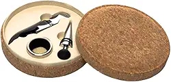 LYOR - Conjunto 3 Peças para Vinho com Estojo Redondo Aço Inox -1 Saca Rolhas 1 Tampa 1 Anel