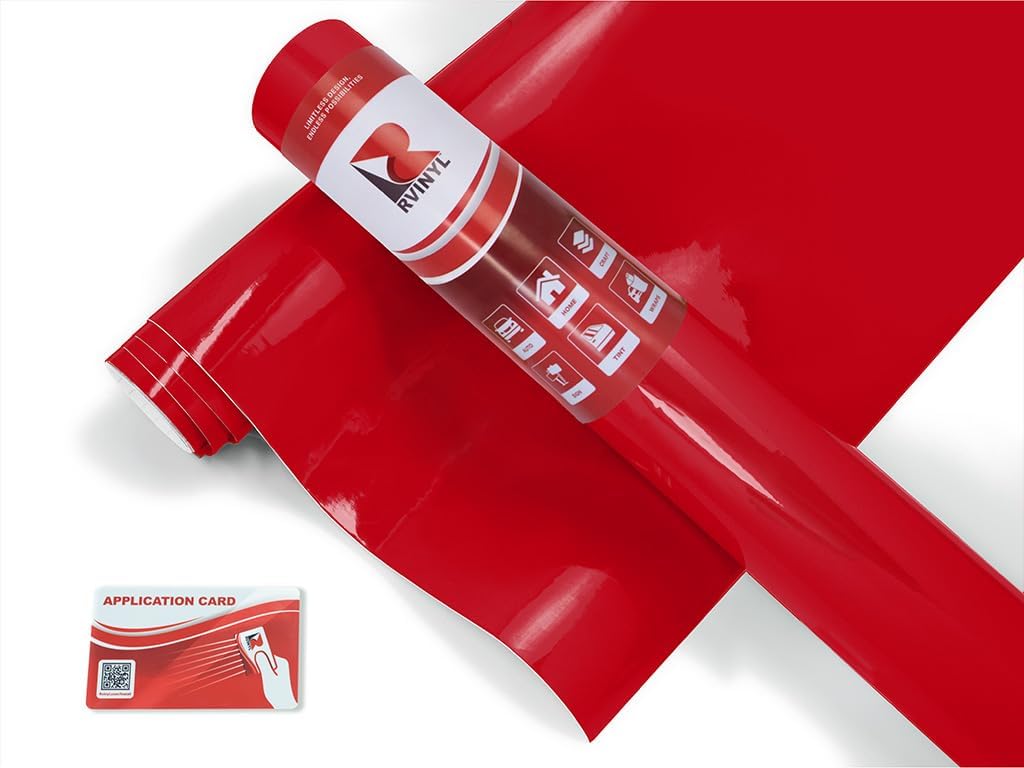 Rwraps Gloss Vinyl Car Wrap Film Sheet Roll with Air Release Technology - 5ft x 20yd, Carmine Red