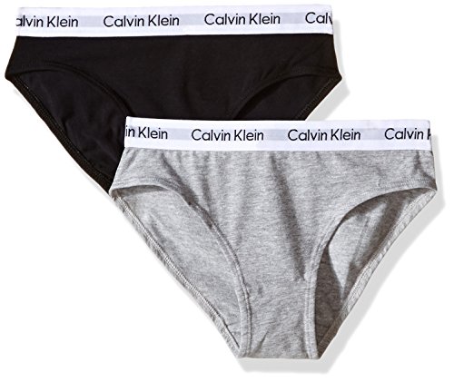 Calvin Klein Big Girls 2 Pack Bikini with Logo Elastic, Grey, X-Large/16/18