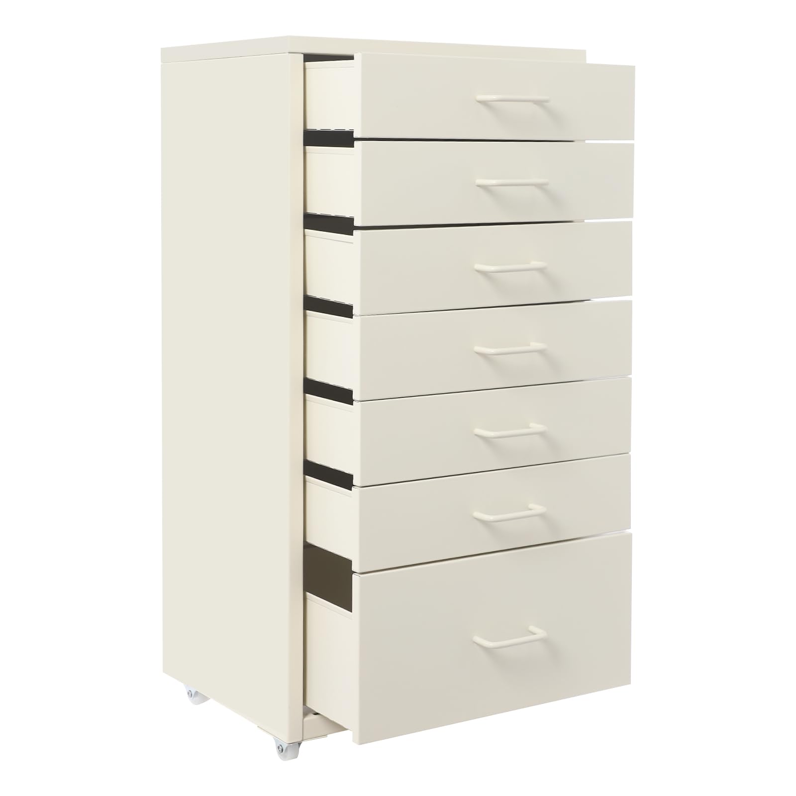 Mobiler Aktenschrank, Rollcontainer mit 7 Schubladen Metall-Nachttisch Schubladenschrank Rollschrank Nachttische Gesamtbelastbarkeit 3-5 kg für Wohnzimmer 35x26x69 cm (Beige)