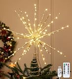 Obralitic 15 Inch Christmas Tree Star Topper with 150 LED Timer Lights & Remote, 19-Point USB Powered Lighted Gold Starburst Star Tree Topper for Indoor Holiday Party Xmas Tree Decor