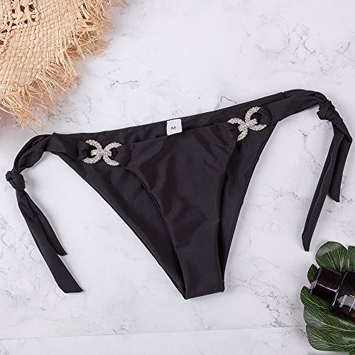 YAUASOPA Women 2PCS Shiny Diamond Bikini Set Tankini Sexy Bra Swimsuit Praty Bathing Suit (US 6-8(L), Black) - Image 3