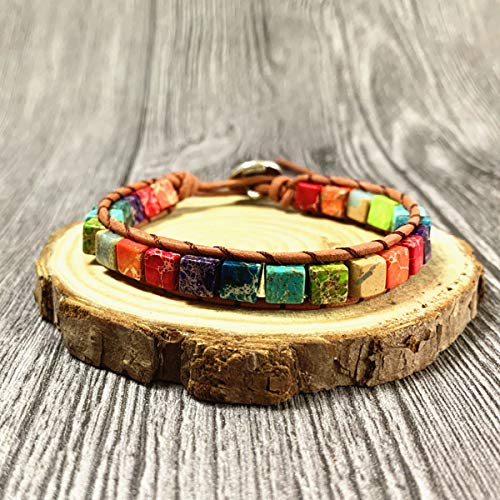 Image of 7 Chakra Bracelet Bohemian Handmade Leather Wrap Healing Protection Natural Stone Yoga Beaded Bracelets Boho Friendship Jewelry