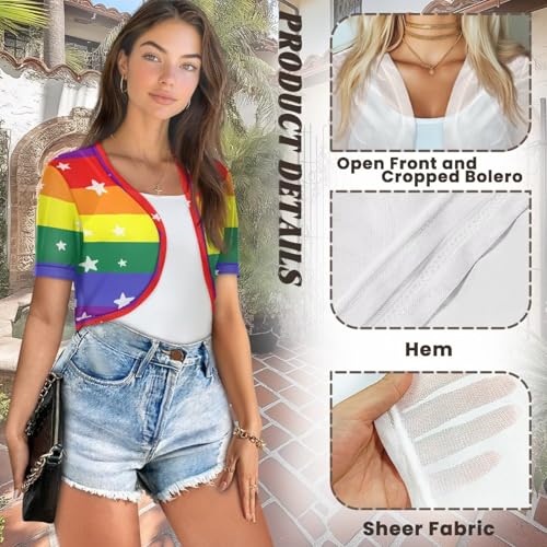 Image of Womens Short Sleeve Bolero Shrug Open Front Knit Cropped Cardigan Shoulder Cover for Dress Cute Casual Knit Cover Up