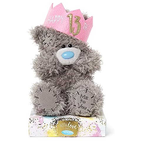 Me To You 13th Birthday Tatty Teddy Bear With Party Hat - Official Collection,Blue,gold,grey,pink Cover