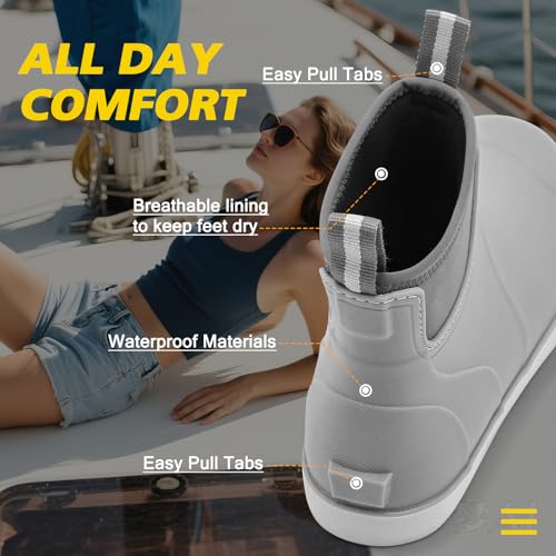 Image of Women's Deck Boots, Rubber Rain Boots Chelsea Ankle Booties with Anti-Slip Sole Waterproof Fishing Shoes for Outdoor Work Garden Camping