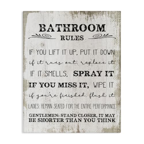 Rustic Bathroom Rules Humor, 30 x 40 Inch Canvas Wall Art
