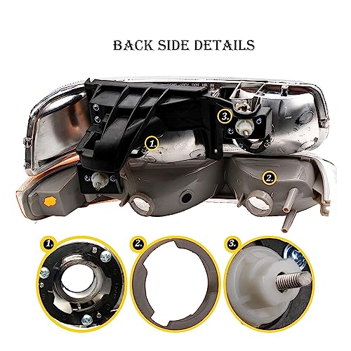 Headlights Tail Lights Assembly Combo Compatible with 1999 2000 2001 2002 Chevy Silverado 1500 2500 / HD, HeadLamp+Taillight Rear Brake Lamp, Factory Style - Image 6