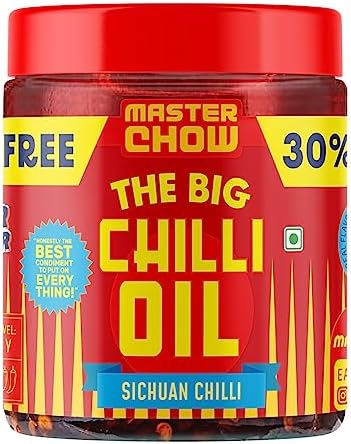 MasterChow Chilli Oil Spicy Sichuan Chilli Oil (450gms) - 30% Extra | Made with Sichuan Peppercorns, Crunchy Garlic & Red Chillies