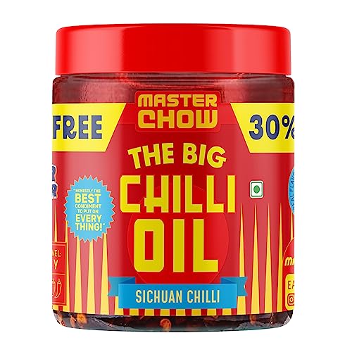 Image of MasterChow Chilli Oil Spicy Sichuan Chilli Oil (450gms) - 30% Extra | Made with Sichuan Peppercorns, Crunchy Garlic & Red Chillies
