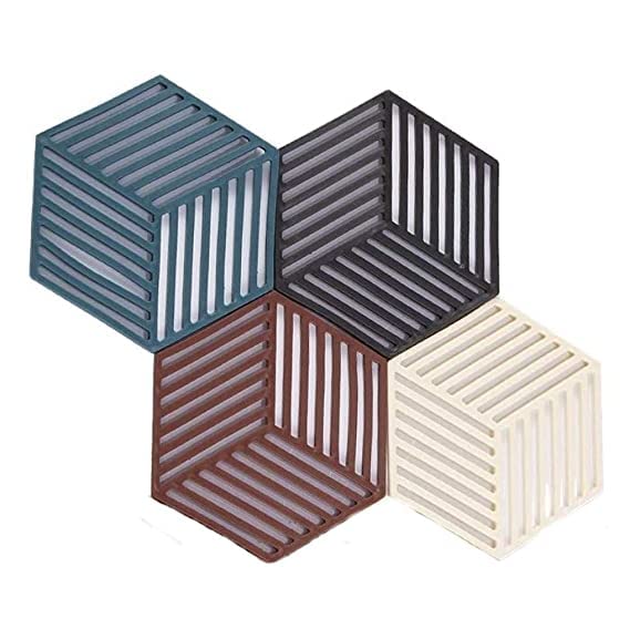 PRAYAS Silicone Trivet Mat,Heat Proof Mat Non Slip Coasters Heat Protection Cup Mat for Kitchen Table Bowl Dishes Spoon Rest Cooking Dining (4 PCS LINE PATTERN)