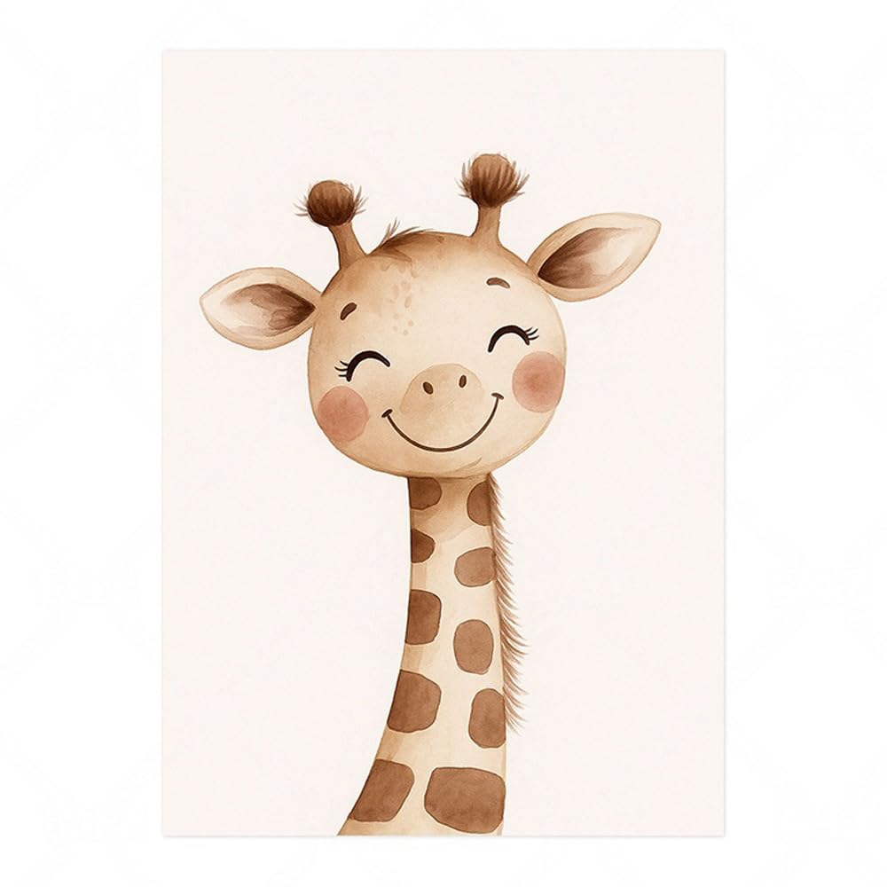 6 Laminas Animales Infantiles 21X30CM Cuadros Animales Niños Selva Elefante Jirafa León Zebra Poster Decorativos Habitacion Niños Lienzo Habitacion Bebe Cuadros Para Quarto Bebe Beige sin Marco
