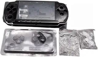 TPPT PSP 3000シリーズ交換用ケースキット - DIY改造、 フロントカバー、ミドルフレーム、バックカバー、ボタンアセンブリ、ネジ付属 (ブラック)