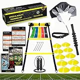 Speed Agility Training Set, Includes Agility Ladder, Jump Rope, Resistance Parachute, 5 Resistance Bands, 10 Cones and Muscle Roller Stick, - Speed Training Equipment for Soccer Football Basketball