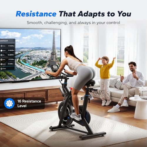 Image of Merach Magnetic Exercise Bike for Home Gym, Low Noise Stationary Bike with Soft Seat Cushion, Indoor Workout Bike with 350 lbs Weight Capacity, Spinning Bike with Self-Developed App, Tablet Mount