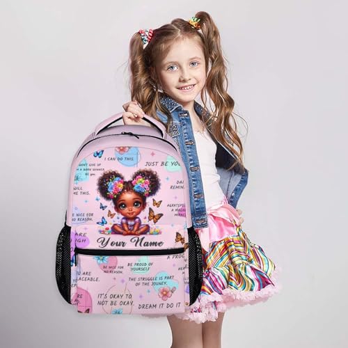 Custom Backpack Gift for Girls, African Girls Bookbag with Name for Kids Kindergarten Preschool Primary, 17 Inch Lightweight Personalized Backpacks for School2