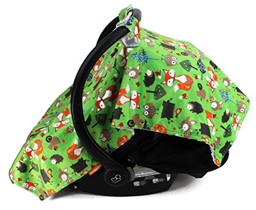 Image of Dear Baby Gear Deluxe Car Seat Canopy, Foxes, Multi Color / White Minky Dot