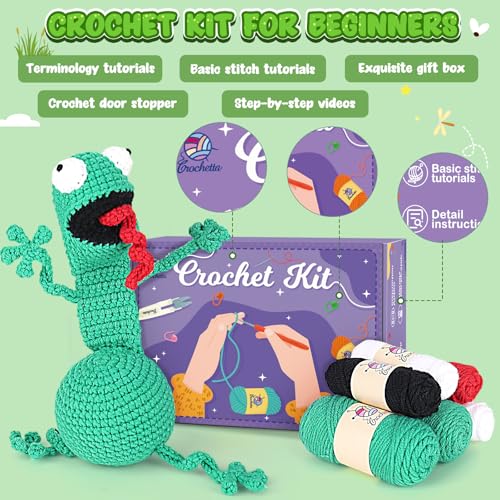 Image of Crochetta Crochet Kit for Beginners, Crochet Starter Kit w Step-by-Step Video Tutorials, Beginner Crochet Kit for Adults Kids Women Men Complete Kit Included (Crochet Door Stop)