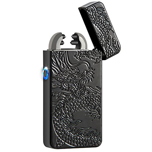 Kivors USB Rechargeable Windproof Flameless Electronic Plasma Pulse Double Arc Lighter Chinese Dragon Loong Lighter