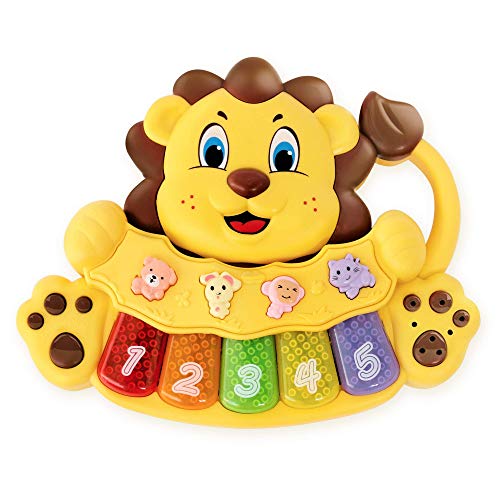 S&C Adorable Lion Baby Piano Toy - 5 Different Numbered and Colored Keys That Light Up - Touch and Teach Piano Keyboard for Kids w/ 3 Play Modes Toy Piano for Toddlers 18+ Months Old