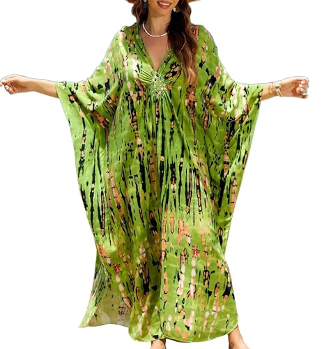 Image of IMAGEKOPE Women's Plus Size Animal Print V-Neck Batwing Kaftan Beach Dress Bathing Suit Cover-Up Loungewear
