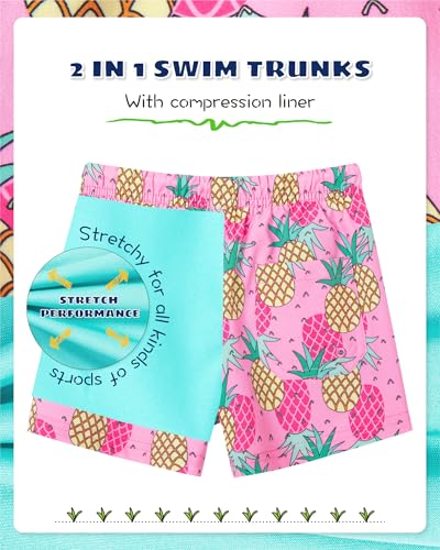 Image of SURF CUZ Boys Swim Trunks with Boxer Brief Liner Toddler Boy Stretch Swimsuit Shorts Quick Dry Swimming Trunks Bathing Suit