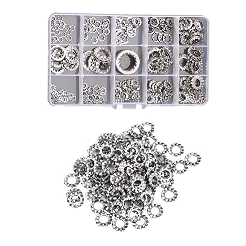 CONPHERON Internal External Serrated Washers Set, 250 Pcs External Internal Tooth Star Lock Washers Assortment Kit