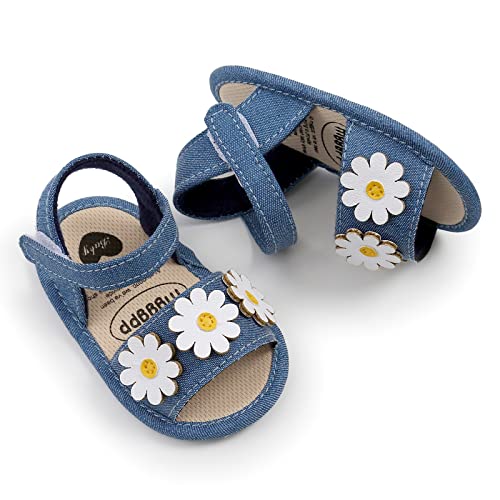 Generic Infant Boys Girls Open Toe Denim Shoes First Walke𝐫 Shoes Summer Sandals with Flower Newborn Crib Dress Shoes4