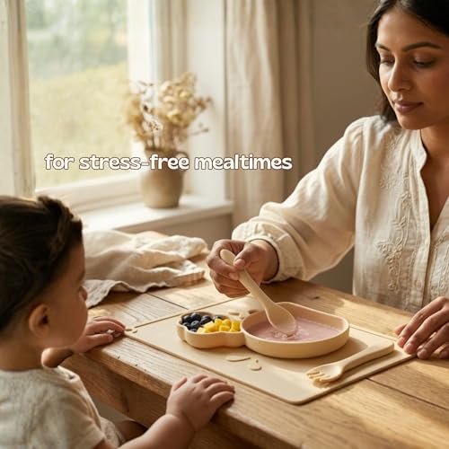 Image of Silicone Baby Meal Plate Set with Spoon & Fork | Whale Shaped | Banana Yellow | 2 Section Divided Plate for Toddlers | Food Grade Kids Feeding Set | Microwave Dishwasher Safe
