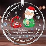 First Retirement Christmas Ornament 2025 for Men Woman - Happy Funny Retire Party Gifts for Coworker, Friends, Boss, Teacher, Nurse, Retired Present Idea - Glass Ornament