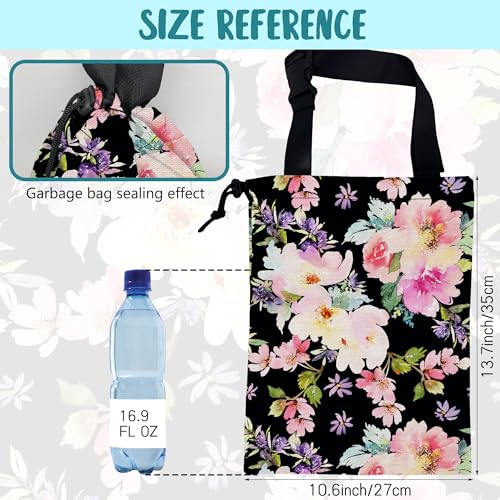 Image of Car Trash Bag Watercolor Pink Flowers Leak-Proof Waterproof Car Garbage Bag with Drawstring Foldable Canvas Trash Bin with Adjustable Buckle for Car Accessories, Travelling, Camping